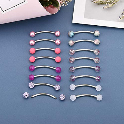 FECTAS 14g Stainless steel Nipple Rings Curved Barbell Piercing Jewelry Petite Belly Button Rings Curved Barbells for Women Men - style: silver-16pcs-2