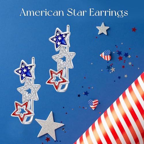 Ear Climbers Earrings for Women Sterling Silver Vintage Ear Crawler Earrings Jewelry Gifts for Women - style: American Flag