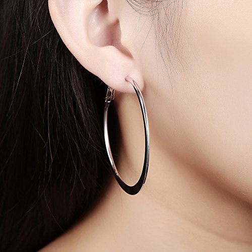 Gold Hoop Earrings,18K Gold Plated Rounded Hoops Earrings for Women - color: White-Flattened-2"