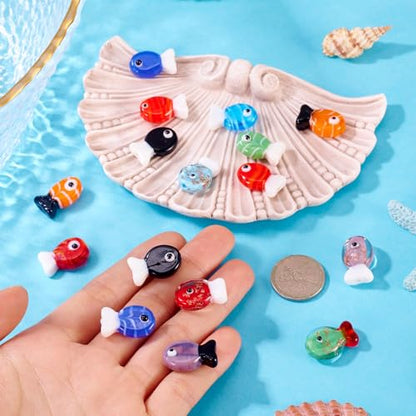 Cheriswelry 16Pcs Lampwork Glass Fish Beads Sea Fish Loose Spacer Beads Cute Ocean Animal Bead 19-21mm for DIY Earring Bracelet Necklace Jewelry Making - color: Mixed Color 5