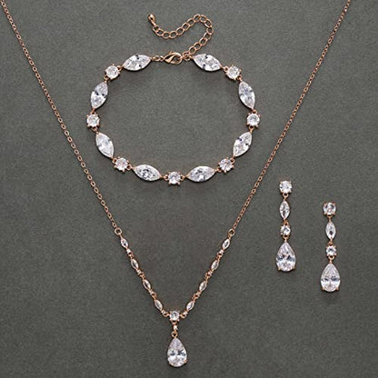 SWEETV Bridal Wedding Jewelry Set for Brides,Teardrop Bridesmaids Jewelry Set - color: 02.Rose Gold