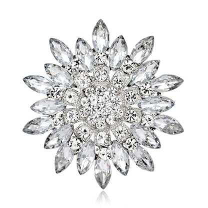 Rhinestone Sunflower Brooch for Women Sparkling Cubic Zirconia Flower Brooch Pin Elegant Large Crystal Floral Lapel Pin Dainty Clothing Hat Bag Accessories Christmas Wedding Bridal Birthday Jewelry - color: White