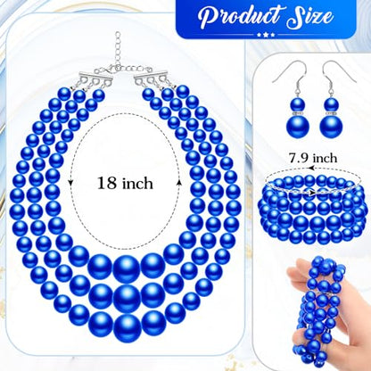 Haysandy Pearl Jewelry Set for Women 20s Jewelry Gift | Retro Layered Necklace Bracelet Earring, Costume Accessories for Derby Wedding Prom Party, Dress Matching Occasions - color: Royal Blue