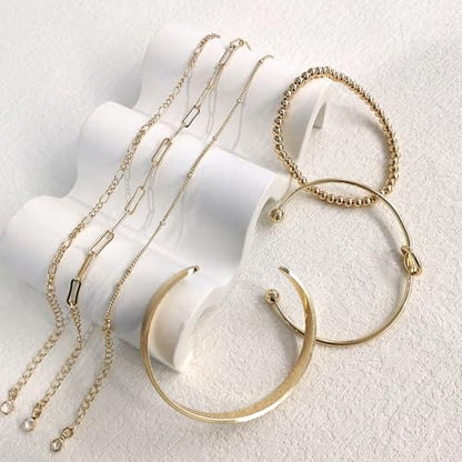 HERIER Gold Bracelets for Women 18k Gold Plated Bracelet Stack Bangle Cuff Bracelet Set for Women Non Tarnish Beaded/Paperclip/Cuban Link Chain Bracelets Jewelry for Women Trendy - style: Bangles Bracelets Set-Gold