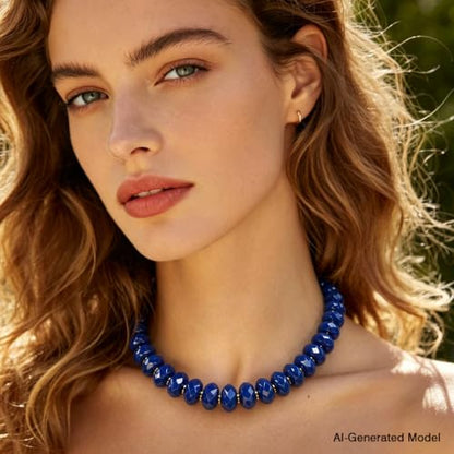 Colorful Chunky Acrylic Beaded Choker Necklaces for Women | Multicolor Faceted Beads, Sturdy Metal Chain, Adjustable Detachable, Lightweight, Summer Boho, Sparkly Statement Jewelry Gift - color: Dark Blue