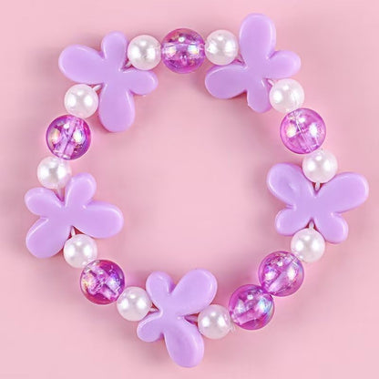 Beaded Necklaces and Bracelets Set for Women Flower Butterfly Pendant Bead Stretch Necklace Party Favors Dress up Play Costume Jewelry Gift - color: Purple