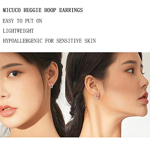 micuco 3 Pairs Small Gold Hoop Huggie Earrings Set for Women Men Tendy | 14K Gold Plated Small Huggie Hoop Earrings for Men, Tiny Cartilage Hypoallergenic Earring Set - style: H# Classic silver 8-8-8mm