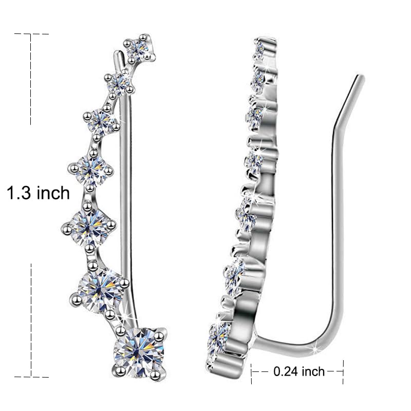 7 Crystals Ear Cuffs Stud Climbers Earrings S925 Sterling Silver Hypoallergenic Arete