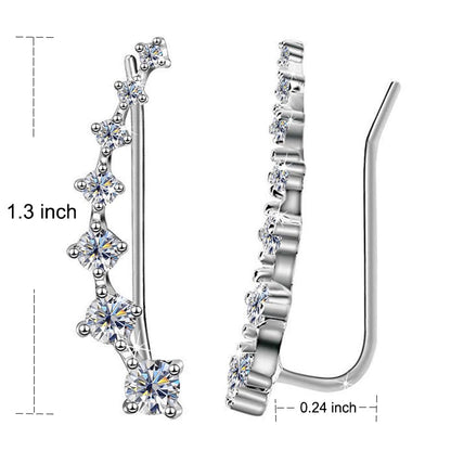 7 Crystals Ear Cuffs Stud Climbers Earrings S925 Sterling Silver Hypoallergenic Arete