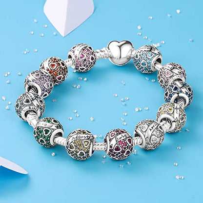 MULA Birthstone Charms 925 Sterling Silver for Bracelets and Necklaces | Dangle Pendants Beads With 5A Cubic Zirconia - Happy Birthday Mothers Day Jewelry - color: March Birthstone