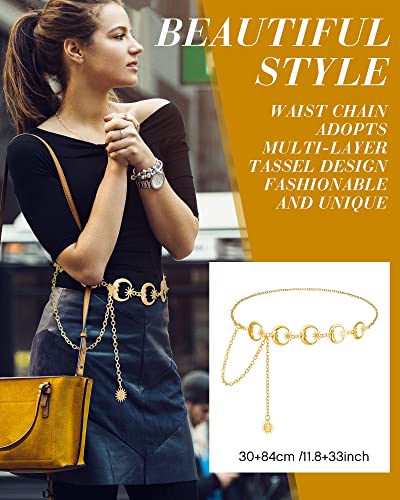 Hicarer 3 Pcs Waist Chain for Body Multi Layer Chain Belts for Women Girls Summer Beach Jewelry Halloween Adjustable - color: Gold, style: Modern Style