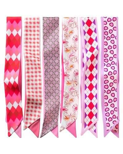 ZXZH 6 Pack Fashion Scarves for Women, Versatile Boho Head Scarf | Satin Scarf for Hair, Neck, Wrist, and Purse Accessories - color: Romantic Pink & Purple