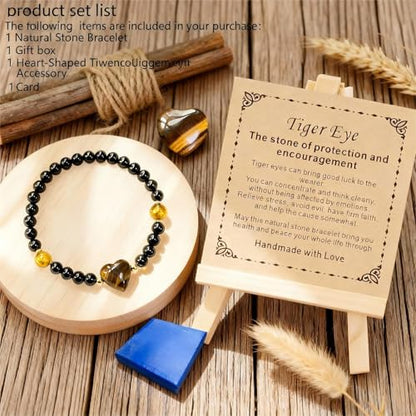 Heart Crystal Bracelet,Natural Gemstone Healing Bead Bracelet | Handmade Jewelry Gifts for Women Men,Graduation Gift for Her - color: Tigers Eye Bracelet