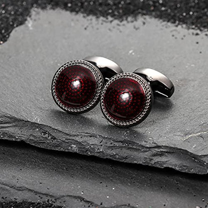 HAWSON Mens Cufflinks and Tuxedo Studs Set in Gift Box, Easy to Wear, Gifts or Jewelry for Men, Wedding Accessories, Designed - color: Red
