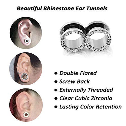 YOFANST 6pcs-12pcs Stainless Steel Clear Black Zircon Ear Tunnels Clear CZ Ear Stretcher Expander Piercing Diamond Gauge Plugs Set 8g-5/8 inch - color: 12pcs, 9/16"(14mm)