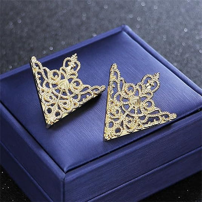 5 Pairs Retro Hollow Pattern Shirt Collar Brooches For Women And Men Gold Plated Triangle & Simple Elegant Double Leaf Collar Pin Brooches Gold Silver Plant Brooch Jewelry - style: Gold sj