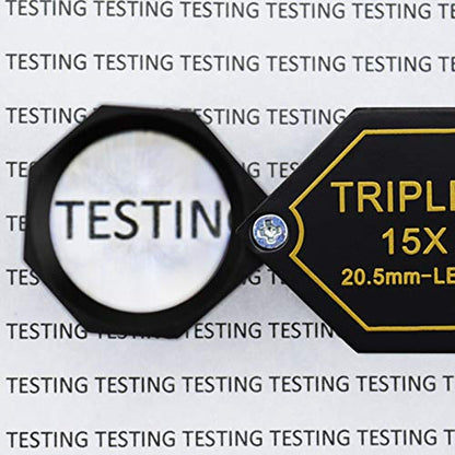 15x Magnifier Jewelry Loupe 20.5mm Triplet Lens Optical Glass Pocket Gem Magnifying Tool for Jeweler, Stamp Philatelist, Coin Numismatic, Achromatic Black Hexagonal Design Kit Set