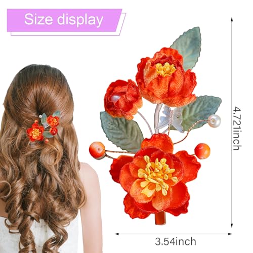 Wedding Hair Clips, Crystal Hair Pins Pearl Rhinestone Hair Barrettes, Bridal Flower Hair Pieces Pearl Headpieces Hair Accessories for Women Girls (Red) - color: Red