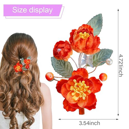Wedding Hair Clips, Crystal Hair Pins Pearl Rhinestone Hair Barrettes, Bridal Flower Hair Pieces Pearl Headpieces Hair Accessories for Women Girls (Red) - color: Red