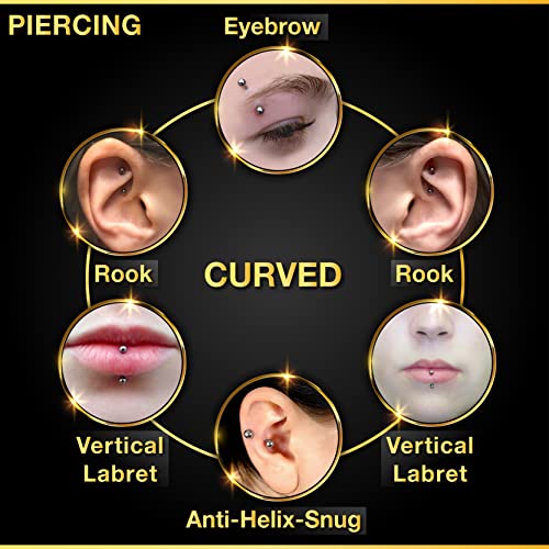 Surgical Steel Curved Barbell Ring 16g 5/16 8mm 3mm Ferido Ball Helix Earring Eyebrow Piercing Jewelry Choose Colors and Size - color: 2pcs 12mm Clear