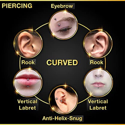 Surgical Steel Curved Barbell Ring 16g 5/16 8mm 3mm Ferido Ball Helix Earring Eyebrow Piercing Jewelry Choose Colors and Size - color: 2pcs 12mm Clear