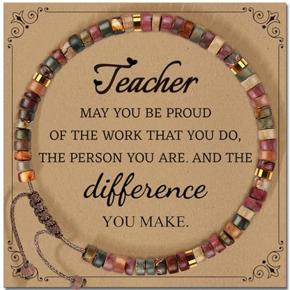 Inspirational Bracelet Gifts for Women, Natural Stone Beaded Bracelets | Thinking of You Get Well Soon Encouragement Healing Bracelets Christmas Day Birthday Gifts for Women Friends Sister - color: A-JASPER STONE-TEACHER