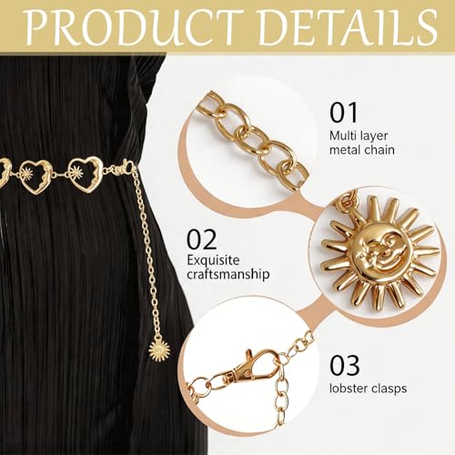 3 Pcs Gold Chain Belt for Women, Adjustable Waist Chain with Clover Butterfly Disc Pendants, Body Jewelry, Boho Belts for Women, Summer Beach Party - color: Gold-2