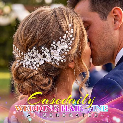 Flower Bride Wedding Hair Accessory Crystal Headpiece Hair Vine | Silver Leaf Bridal Hair Accessories Pearl Headpieces for Women - color: A-Silver