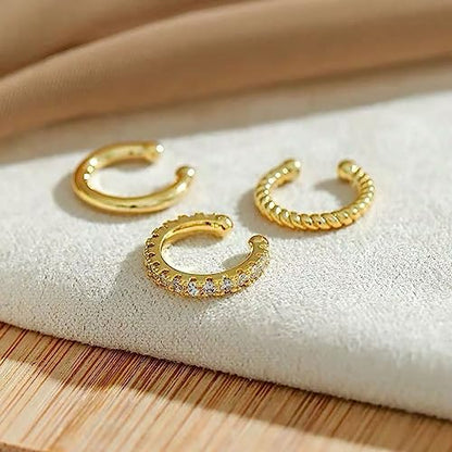 3 Pcs Ear Cuffs Non Piercings Set for Women Teen Gifts Trendy Stuff Jewelry - color: Gold