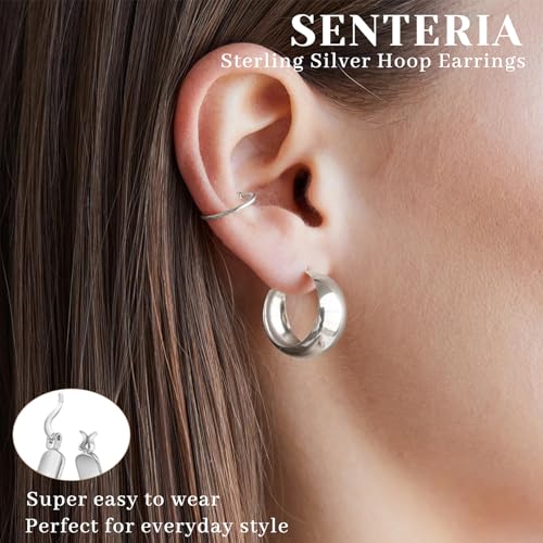 Senteria 12mm Wide Thick Sterling Silver Hoop Earrings Hypoallergenic | 14K Real Gold Plated Hoops Large Earring Lightweight Chunky Hoops Earring for Women Gift for Birthday Christmas 25/30/40/50MM - color: Silver-30mm
