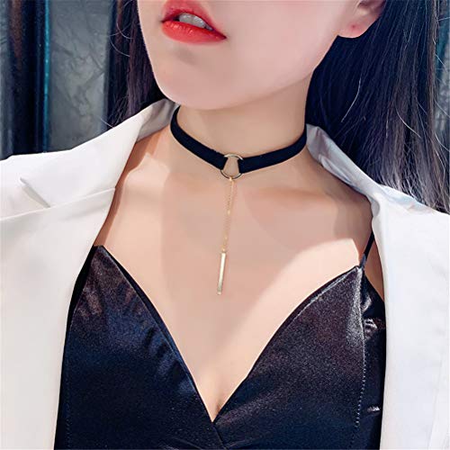 PAURO Women's Black Velvet Ribbon Choker Necklace for with Gold/Silver O | Stainless Steel,Classic Charm Jewelry - color: Rectangle-Gold