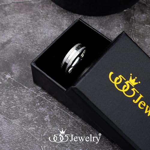555Jewelry 4mm Sandblast Stainless Steel CZ Wedding Band Ring for Women & Men - color: Silver Style 8
