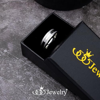 555Jewelry 4mm Sandblast Stainless Steel CZ Wedding Band Ring for Women & Men - color: Silver Style 8