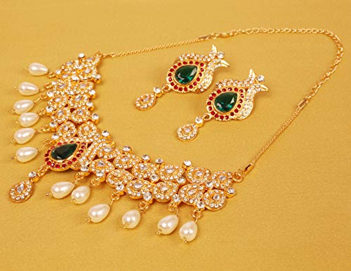 Touchstone Indian Bollywood Traditional Craftsmanship Mughal Designer Jewelry Wedding Necklace Set in Antique Gold Or White Tone for Women. - style: D224 Multicolor