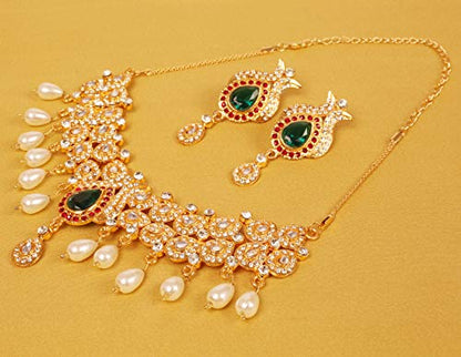 Touchstone Indian Bollywood Traditional Craftsmanship Mughal Designer Jewelry Wedding Necklace Set in Antique Gold Or White Tone for Women. - style: D224 Multicolor