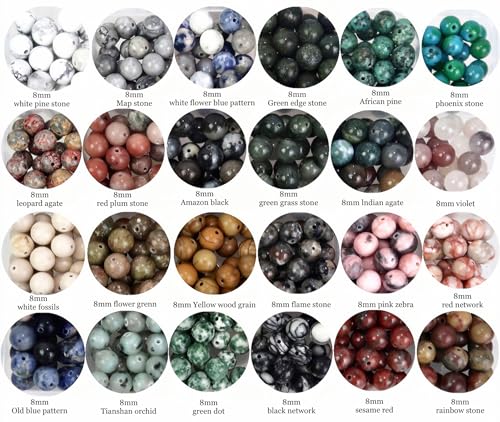 500Pcs 8mm Natural Gemstone Beads,1mm Hole Adult Jewelry Making - color: 8MM-24Colors Materia-A