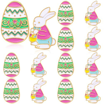Riceshoot 12 Pcs Easter Egg and Bunny Enamel Lapel Pin Set Pastel Easter Spring Brooch Badge Pins Cartoon Cute Rabbit Enamel Pin for Clothes Bags Backpack Holiday Jewelry Gift