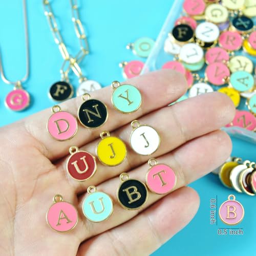 A-Z Letter Charms Round Enamel Alphabet Initial Pendant for Jewelry Making,Double-Side for Necklace Bracelet Earring DIY Craft - color: 1 set(26pcs)-White