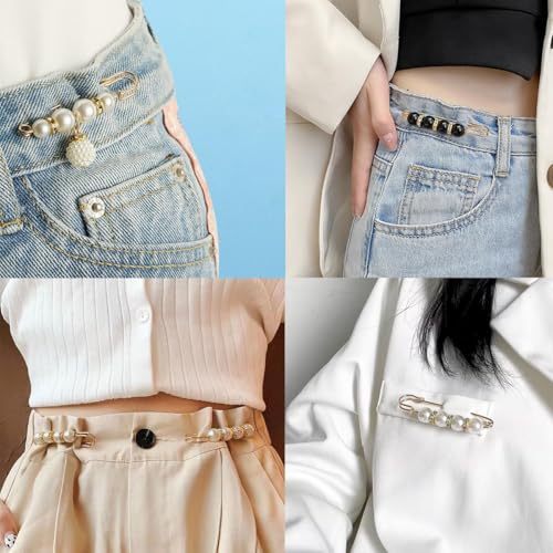 15PCS Pearl Brooch Safety Pins, Pant Waist Tightener Sharp Pins for Sweater Shawl Collar Dress Cardigan Shirt Jeans Clothes Accessories Decoration for Women - style: Chic