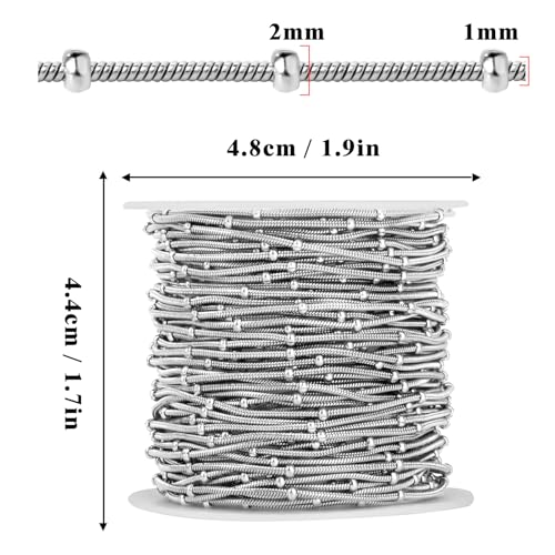 33FT 1mm Stainless Steel Satellite Snake Chain Roll Bulk for Jewelry Making | 304 Stainless Steel Beaded Round Snake Chains Spool for DIY Craft Necklace Bracelet - color: Small Beads Stainless Steel Satellite Snake Chains
