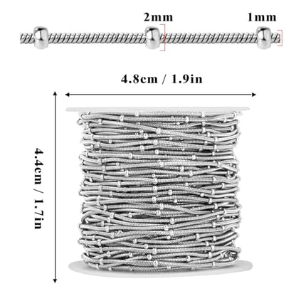 33FT 1mm Stainless Steel Satellite Snake Chain Roll Bulk for Jewelry Making | 304 Stainless Steel Beaded Round Snake Chains Spool for DIY Craft Necklace Bracelet - color: Small Beads Stainless Steel Satellite Snake Chains