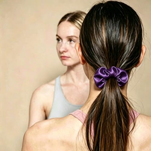 Silk Hair Ties Ponytail Holder Hairs Bow Ropes Elastics Hairtie Accessories Wide 0.8inch on Hair No Damage No Crease for Women Curly Thick Wavy Hair(30Pcs Dark Purple) - color: Dark Purple
