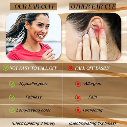 12Pcs Ear Cuff Earrings for Women Non Piercing 14K Gold Plated Ear Cuffs Non Pierced Clip on Cartilage Earring Adjustable Fake Earrings - color: 14 K Gold Ear Cuffs