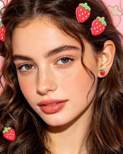 2PCS Strawberry Ear Gauges 00g to 5/8'' Simulated Strawberry Resin Plugs Saddle Double Flared Tunnels Stretcher Expander Ear Plug Expanders Acrylic Ear Gauges Piercing Jewelry - size: 14mm