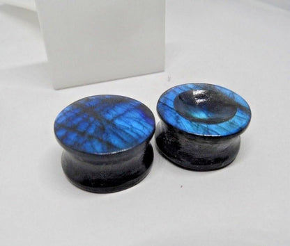 Natural Labradorite Tunnels Blue And Multiple Fire Double Flare Ear Gauge & Plugs Earring Convex & Concave - size: 16mm