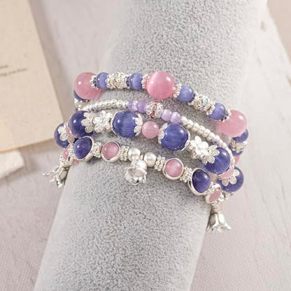 Besydec Stackable Boho Beaded Bracelets With Natural Stone & Pearl Heart & Clay Beads for Women,Adjustable Silver Jewelry - color: Purple Pink