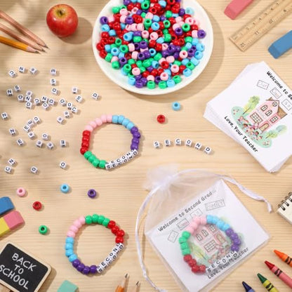 Tondiamo 24 Sets 2nd Grade Back to School Gifts Friendship Bracelet Making Kit for Students Include Our Class is a Family Greeting Cards Beads Strings Bags DIY Kit for First Day of School Classroom - style: 2nd Grade