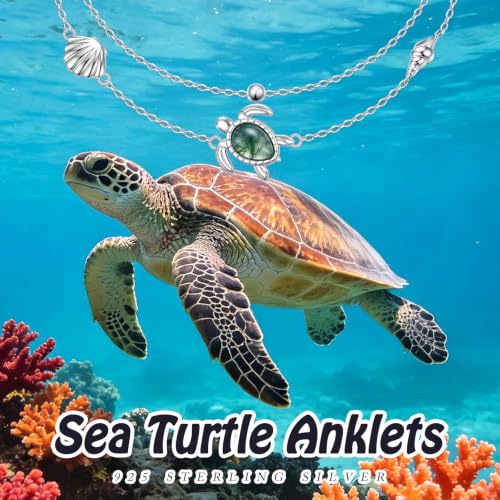 Anklets for Women 925 Sterling Silver Blue Evil Eye Infinity Butterfly Adjustable Multilayer Layered Summer Beach Ankle Bracelet Foot Chain Jewelry for Women - style: Turtle