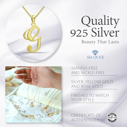 SEA OF ICE Letter Initial Necklace, Alphabet Letter Pendant Necklace, Sterling Silver, Gold, Rose Gold Necklace for Women, Elegant Initial Necklaces, Personalized Custom Women's Necklaces - color: Yellow Gold - G