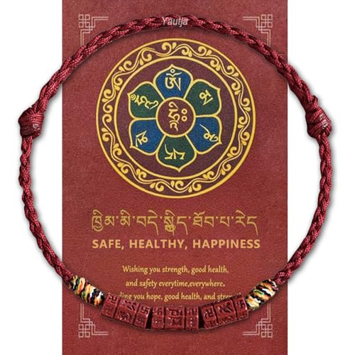 Yautja Tibetan Buddhist Red Buddha Spiritual Protection Red String Bracelet | Meditation Prayer Jewelry for Good Luck Health Wealth, Cinnabar Beads Exorcism Bracelet with Amulet Card, Handmade Adjustable - color: winered with talisman